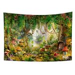 Fairy Forest Decor Tapestry, Cute Fantasy Enchanted Forest Garden Tapestries Wall Hanging for Girls Bedroom College Dorm Room Aesthetic Fairytale Nature Nursery Poster Blanket 80x60 Inch