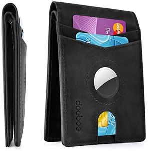 doeboe Airtag Wallet Men, Wallet for Men with Airtag Holder, Genuine Leather Credit Card Wallet, Bifold Slim Wallet for Air Tag GPS Tracker, RFID Minimalist Front Pocket Wallet [No Airtags]