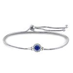 Sterling Silver 0.20 Ct Round Blue Sapphire & 0.10 Cttw Canadian Diamond Halo Adjustable Bolo Bracelet (H-I Color, SI2-I1 Clarity) by POLAR LIGHT DIAMONDS