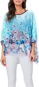 Vanbuy Womens Summer Printed Batwing Sleeve Top Chiffon Poncho Flowy Loose Sheer Blouse Shirt Tunic Z336-43-4345