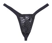 lclvld Men's Mini Bikini T-Back Mesh Striped G-Strings Bulge Pouch Tanga Low Waist Breathable Lingerie Thongs, Black, M