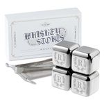 Whiskey Stones Gifts Set with Initial for Men & Women, 4pcs Stainless Steel Whiskey Rocks with Pouch and Tong, Chilling Ice Cubes Initial Gifts for Whiskey Lovers, Dad, Mom, Grandpa, Uncle - R