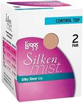 L'eggs Women's Silken Mist 2 Pair Control Top Silky Sheer Leg Panty Hose, Sun Beige, B