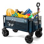 TIMBER RIDGE Outdoor Collapsible Wagon Utility Folding Cart Heavy Duty All Terrain Wheels for Shopping Camping Garden with Side Bag and Cup Holders