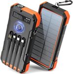 BLAVOR Solar Power Bank, 20000mAh Portable Charger Built in 4 Cables, 20W Fast Charging Battery Pack with USB C, Flashlight, Carabiner for All Cell Phones, Wireless Charger for Apple Watch