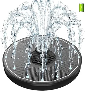 SZMP Solar Bird Bath Fountains,Working On Cloudy Day Solar Water Fountain 3.5W Glass Solar Panel 2000mAh Battery 4 Fixer 7 Nozzles Solar Fountain for Bird Bath Garden(Black Solar Panel)