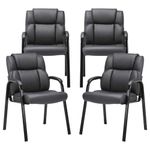 CLATINA Leather Guest Chair with Padded Arm Rest for Reception Meeting Conference and Waiting Room Side Office Home Black 4 Pack