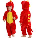 COOKY.D Unisex Flannel Baby Animal Romper Boys Girls Infant Bodysuit Toddler Outfits,Red Dinosaur 18-24 Months