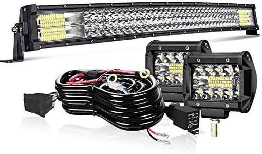 T-Former Led Light Bar 32Inch 441W Curved Triple Row Offroad Led Bar Waterproof 44100LM Spot Flood Combo + 2PC 4Inch Led Pods Fog Lights + Wiring
