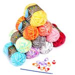 LIHAO 10 x 50 g Multicoloured Acrylic Yarn for Knitting, Crafting