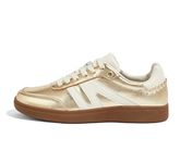 LUCKY STEP Women Classic Retro Gum Sole Fashion Sneakers Casual Tennis Skate Shoe Genuine Leather Walking Footwear Anti Slip Trainers (Gold, 9US-40EU-7UK)