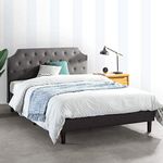 Mellow MAVN Upholstered Platform Bed, Modern Tufted Headboard, Real Wooden Slats and Legs, Dark Grey, Full