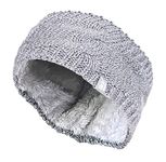 Heat Holders - Ladies Thick Cable Knitted Fleece Lined Thermal Winter Empty Skull Ear Warmer Headband (One Size, Light Grey)