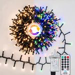 Gresonic Christmas Tree Fairy Lights 1000 LED 20m/65.6ft Warm White to Multicolor Indoor, 9 Modes Timer Green Cable Wire String Twinkle, Waterproof Plug in Mains Powered for Garden Fence Decorations