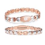 Double Heart Medical alert Bracelet for Women 7 1/2 inches Rose gold Medical alert bracelets for pacemaker