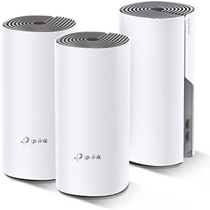 TP-Link Deco E4 (3-Pack) - AC1200 Repetidor de Wifi, Mesh WiFi Inteligente, Doble Banda hasta 350m², 2xPuertos 100/10 Mbps, MU-MIMO, hasta 100 Dispositivos, Adecuado para Xiaomi Mi Box