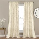 Lush Decor, Ivory Ruffle Diamond Curtains Textured Window Panel Set for Living, Dining Room, Bedroom (Pair), 84” x 54, 2 Count