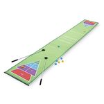 HearthSong Shuffle Zone Shuffleboard Family Game with 13 Foot Oxford Mat, Two Cues, and Eight Rolling Pucks