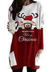 GRASWE Lady's Ugly Merry Christmas Sweater Dress Reindeer Snowflake Long Pullover Loose Sweatshirt Red 3XL