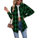 Malarocoby Women's Plaid Shirt Checked Oversized Blouse Long Sleeve Shirt Elegant Shirt Tops Green