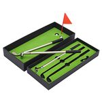 Golf Pen Set, Mini Gift Office Desktop Game Balls Toy Set Includes Putting Green Flag 3 Pieces Club Pens Holder for Souvenirs Golf Pen Set