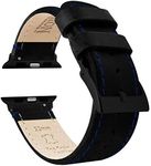 BARTON WATCH BANDS - Black Leather & Blue Stitching (Black Hardware) Top Grain Leather Watch Bands Compatible with Apple Watch Models - 1, 2, 3, 4, 5, 6, 7, 8, 9, 10, SE, Ultra & Ultra 2 - (38mm/40mm/41mm)