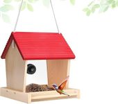 Large Handmade Bird Feeder with Wireless 1080P Camera, Bird HD Mini WiFi Camera, Window Handmade Wooden House for Outside