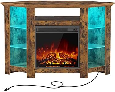 Seventable Fireplace Corner TV Stand for 43" 50" 55", 47 Inch TV Stand with Power Outlets and LED Lights, Rustic TV Console, Entertainment Center for Living Room,Rustic Brown