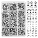 1250 Pcs Beads for Jewelry Making, Smooth Flat and Round Spacer Beads with Storage Box, Different Sizes Flat Round Beads for Bracelet, Necklace, Earring, Anklets, DIY Jewellery, Crafts Making (Silver)