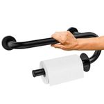 𝐔𝐩𝐠𝐫𝐚𝐝𝐞𝐝 Toilet Grab Bars 16 Inch - Toilet Paper Holder Grab Bar Stainless Steel Knurled Toilet Grab Bars for Seniors Bathtub Bathroom Rails for Elderly Bath Safety Balance Support, Black