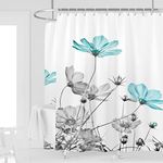 Kikiry Extra Wide Shower Curtain 108''W x 72''L Clawfoot Tub Wrap Around Teal Gray Daisy Floral Elegant Flower Wildflower Bathroom Curtains Accessories Polyester Fabric Waterproof 18 Pack Hooks