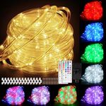 300 LED Rope Lights Outdoor String Lights Plug in, 100ft Warm White & Color Changing Waterproof Christmas Lights, Fairy Lights with Remote Timer Rope Lighting for Garden Balcony(Not Connectable)