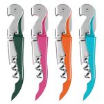 Waiter Corkscrew Wine Opener 4-Pack Rosy Orange Dark Green Blue, HYZ Professional Wine Key for Servers, Bartender with Foil Cutter, Manual Wine Bottle Opener Double Hinged