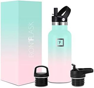 IRON °FLASK Sportwasserflasche - 470 ml, 3 Deckel (Strohdeckel), vakuumisolierter Edelstahl, heiß kalt, doppelwandig, Thermobecher, Standard-Metallflasche