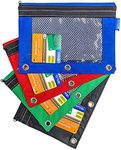 BAZIC Products Pencil Pouch 3 Ring Binder Pouch w/Rivet Enforced Rings Holes, Assorted Color Mesh Window Zipper Pouches, 144-Pack