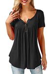 Beluring Ladies V Neck Short Sleeve Loose Tops Summer Tunic Shirts Blouse Black Size 22 24