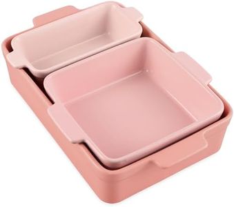 Best Choice Products Bakeware Set, Baking Dish Set, 3-Piece Nonstick, Toxin-Free, Ceramic Serving Dishes, Casserole, Bread Loaf, Square Pan, Space-Saving Nesting Design - Pink Champagne