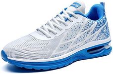 RomenSi Mens Air Trainers Running Shoes Athletic Tennis Fashion Sneakers Breathable Sports Gym Fitness Walking Casual Shoes Whiteblue Size 10 UK