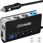 OOWOLF 7 in 1 180W Quick Charge 3.0 Cigarette Lighter Adapter, with Cigarette Lighter Function, for 12V-24V Car, 3-Socket Splitter, 4 USB Ports Car Power Adapter for GPS, Dash Cam, Phone, Tablet etc