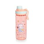 Attro Champ 550ml Cute and Convenient Cartoon Printed Kids Plastic Water Bottle with Designer Hand Strap & Flip Lid BPA-Free-Perfect for School,Sports and Travel -Pink