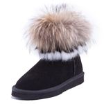 AUSLAND Women's Mini Boots Furry Fur Winter Ankle Snow Boots 9258 7.5US Black 38EU