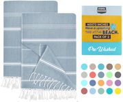 Utopia Towels 2 Pack Turkish Beach Towel (100 x 180 cm) - 100% Cotton Oversized Sand Free Lightweight Quick-Dry Turkish Towel, Prewashed for Soft Feel, Large Peshtemal Towel for Travel (Denim Blue)