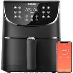 COSORI 5.5L Smart Air Fryer Oven, 200 Recipes(Cookbook & Online), APP Control, Square & Removable Basket, 13 Cooking Functions, Roast, Bake, Reheat, Dishwasher Safe, Black