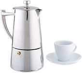 Cuisinox Set of 6 Espresso Cups and Roma 6 cup Espresso Coffeemaker Espresso, Silver, 9 ounces