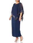 S.L. Fashions Women's Plus Size Long Cold Shoulder Popover Cape Dress, Deep Navy, 20 Plus