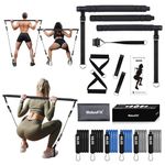 Pilates Bar Kit with Resistance Bands, WeluvFit Fabric Covered Anti-Break Exercise Bands Set for Squat Yoga, 3-Section Stick Fitness Equipment with 2 in 1 Handle/ Foot Straps,Door Anchor for Women,Men