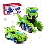 Highttoy Transforming Dinosaur Toys for 3-7 Year Old Boys Girls,Automatic Transforming Dinosaur Car with Flashing Lights and Sound Dinosaur Transforming Car Toys for Kids Green