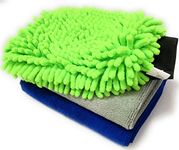 SOBBY Microfiber Cleaning Cloths 3 in 1 Combo for Car Care (2 Pc Large Microfibre Cloth 40 cm x 40 cm, 340 GSM - 1 Pc Big Size Singlesided Microfiber Mitt Glove, assorted