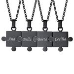 Engraved BFF Necklace for 4 Best Friends Personalized Matching Puzzle Friendship Family Necklace Stainless Steel Black Pendant Memory Jewelry Gifts for Girls Women