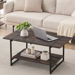 2-Tier Farmhouse 41'' Large Gray Wood Coffee Table with Storage Shelf -Modern Rustic Metal Rectangle Center Living Room Coffee Table Accent Furniture for Home Office,Easy Assembly(Dark Rustic Oak)